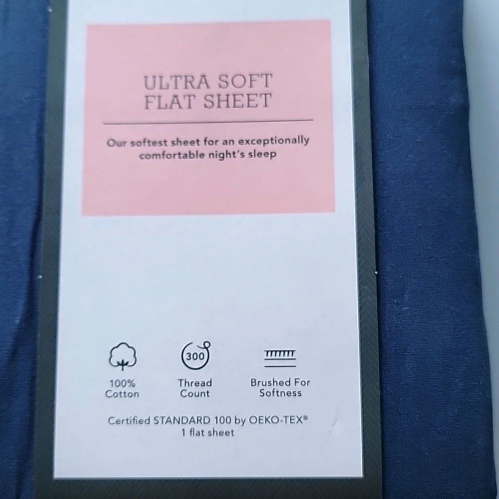Threshold Full 300 Thread Count Ultra Soft Flat Sheet Dark Blue